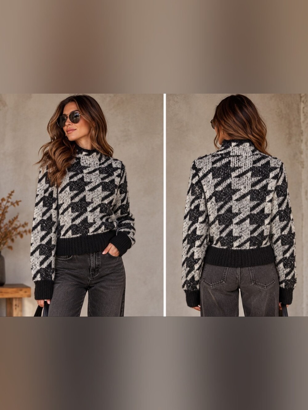 Rag & Bone Houndstooth Sweater S Black White Cropped Mod Preppy Luxe Minimalist